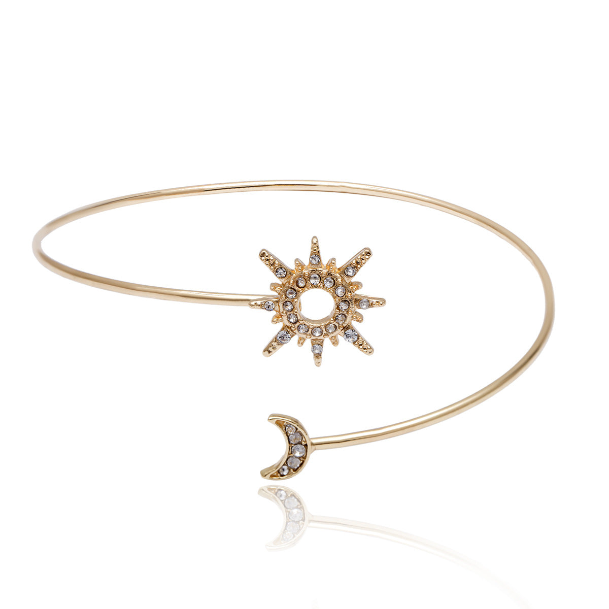 Simple Zircon Sun Moon Adjustable Arm Cuff