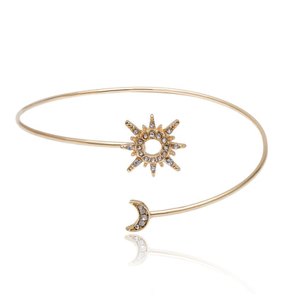 Simple Zircon Sun Moon Adjustable Arm Cuff