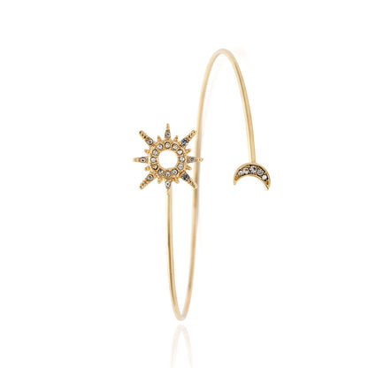 Simple Zircon Sun Moon Adjustable Arm Cuff