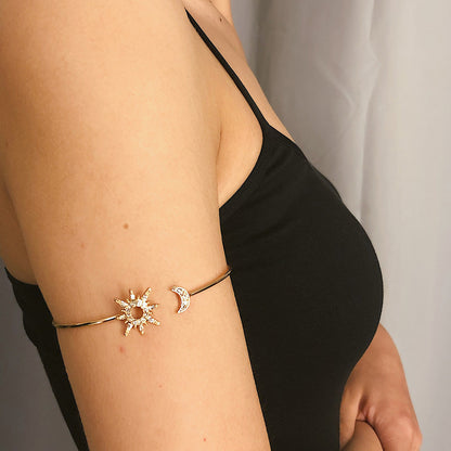 Simple Zircon Sun Moon Adjustable Arm Cuff