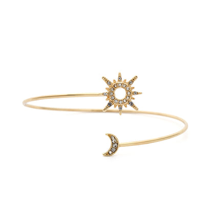 Simple Zircon Sun Moon Adjustable Arm Cuff