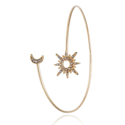 Simple Zircon Sun Moon Adjustable Arm Cuff