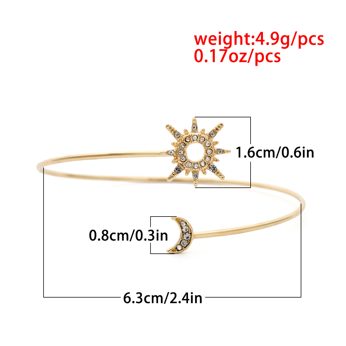 Simple Zircon Sun Moon Adjustable Arm Cuff