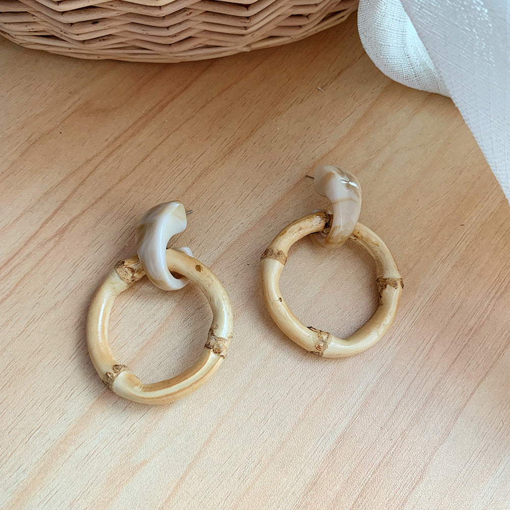 Bamboo Resin Acrylic Stud Drop Earrings