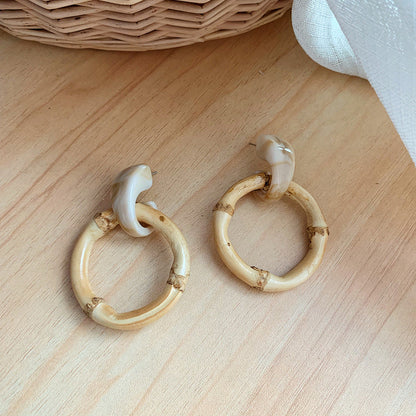 Bamboo Resin Acrylic Stud Drop Earrings