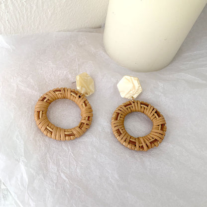 Vintage Hellow Round Rattan Handmade Earrings