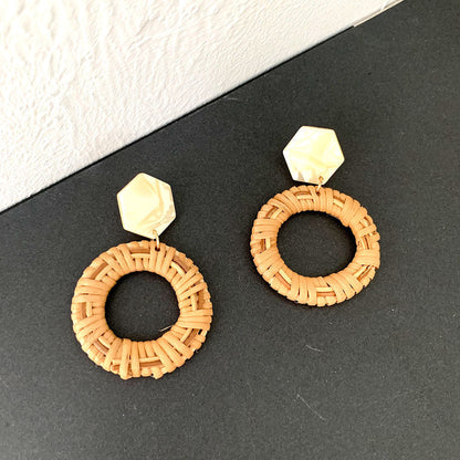 Vintage Hellow Round Rattan Handmade Earrings