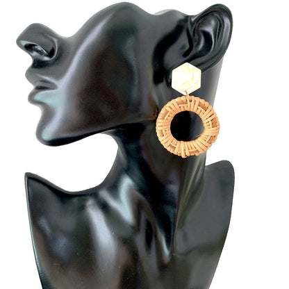 Vintage Hellow Round Rattan Handmade Earrings
