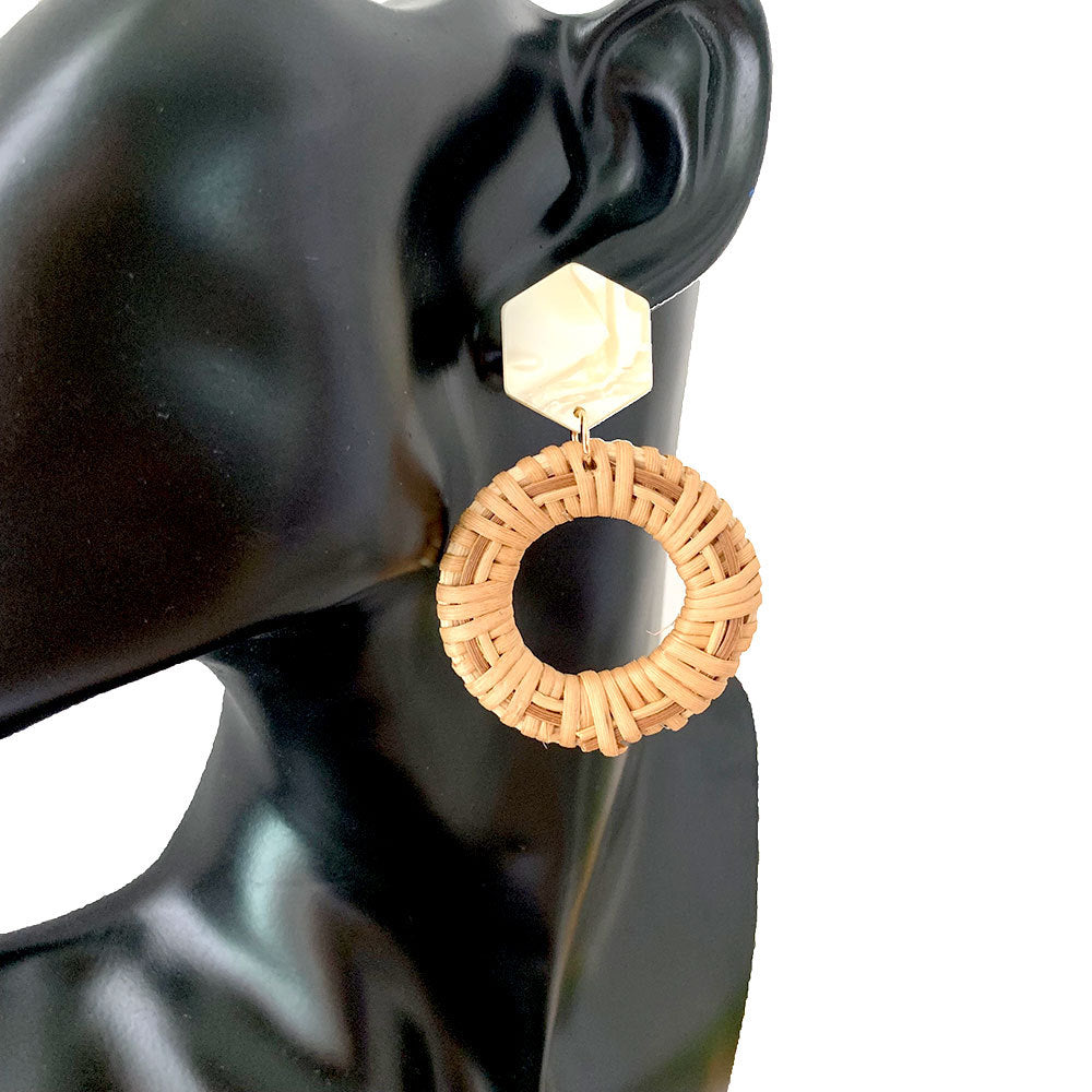 Vintage Hellow Round Rattan Handmade Earrings
