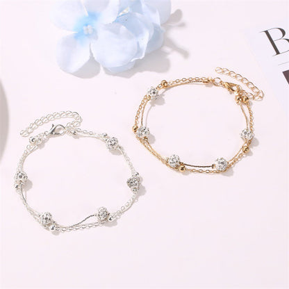 Simple Rhinestone Layered Chain Anklets