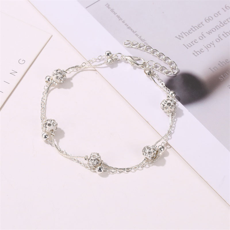 Simple Rhinestone Layered Chain Anklets