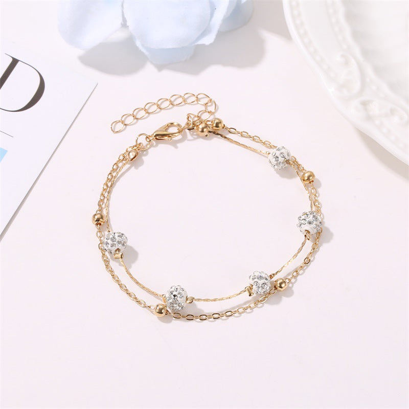 Simple Rhinestone Layered Chain Anklets