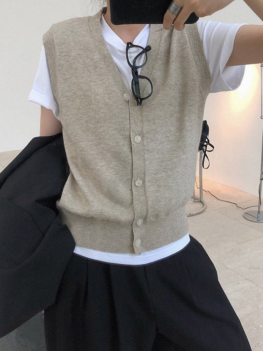 Leisure Solid Knitting Sweater Vest