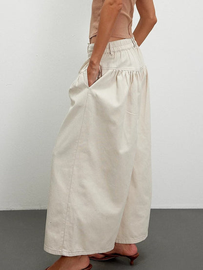 Buttons Midi Rise Wide Leg Jeans