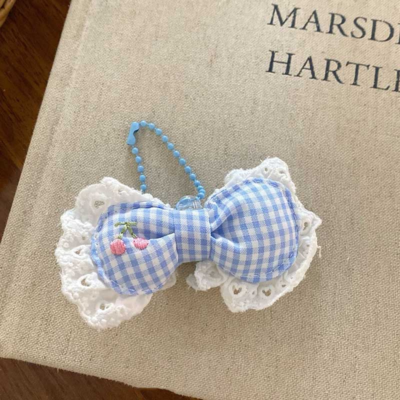 Plaid Love Bow Embroidery Sweet Bag Charm