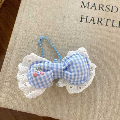 Plaid Love Bow Embroidery Sweet Bag Charm