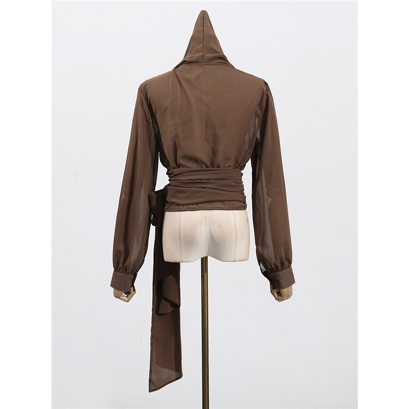 Comfortable Hooded Shirt With Tie Waist