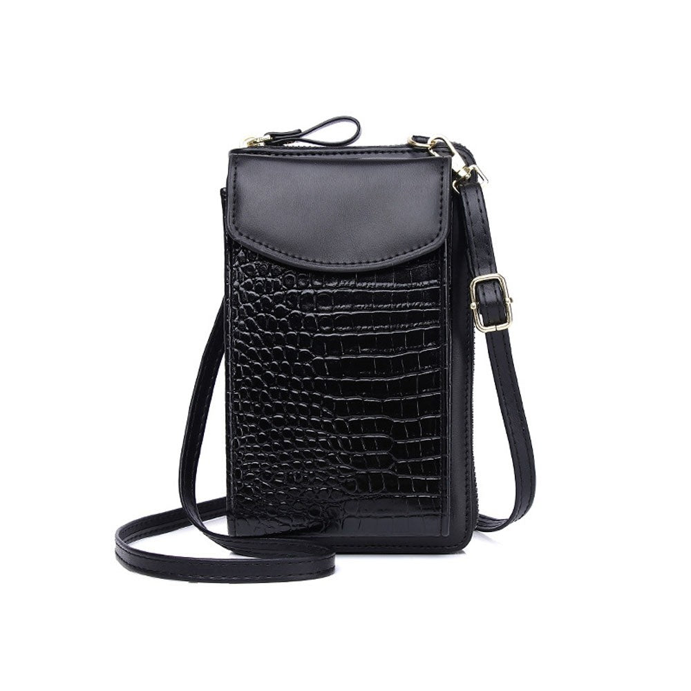 PU Leather Solid Color Alligator Grain Mini Purse Cell Phone Crossbody Bag