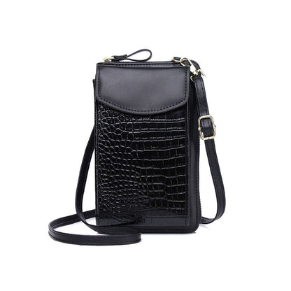PU Leather Solid Color Alligator Grain Mini Purse Cell Phone Crossbody Bag