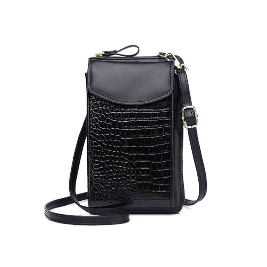 PU Leather Solid Color Alligator Grain Mini Purse Cell Phone Crossbody Bag