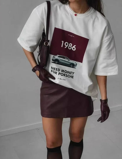 White Printed Loosed Short Sleeves Top