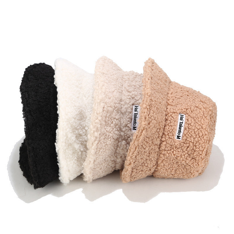 Winter Letter Embroidered Soft Fleece Bucket Hat