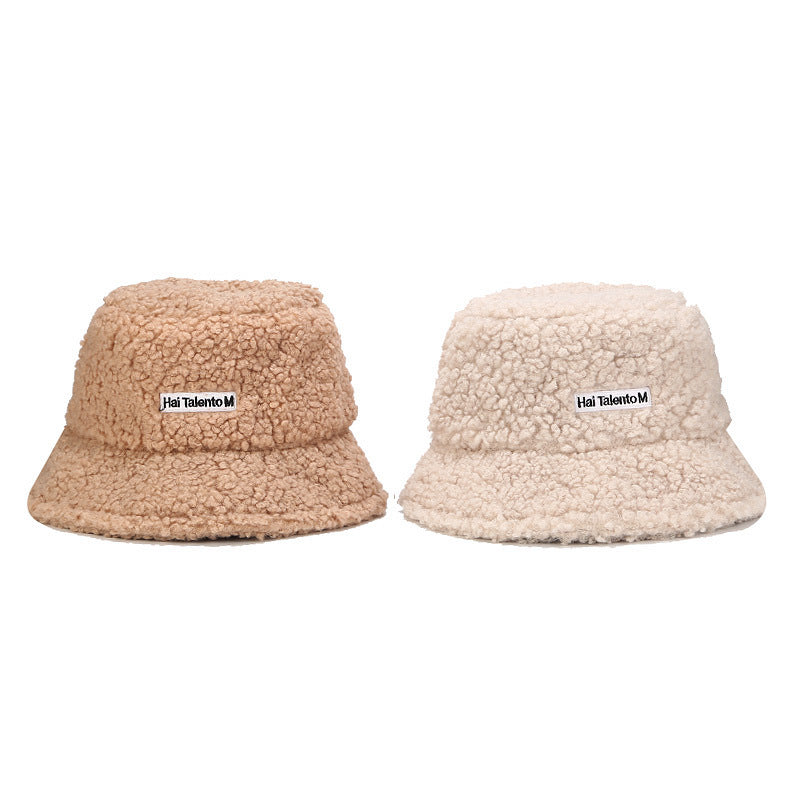 Winter Letter Embroidered Soft Fleece Bucket Hat