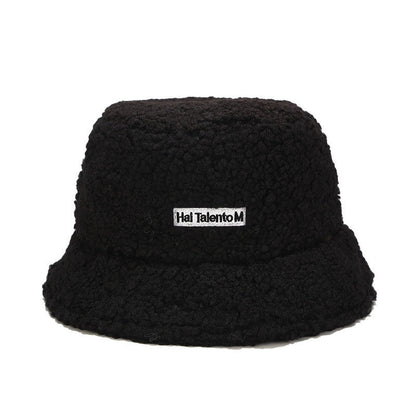 Winter Letter Embroidered Soft Fleece Bucket Hat