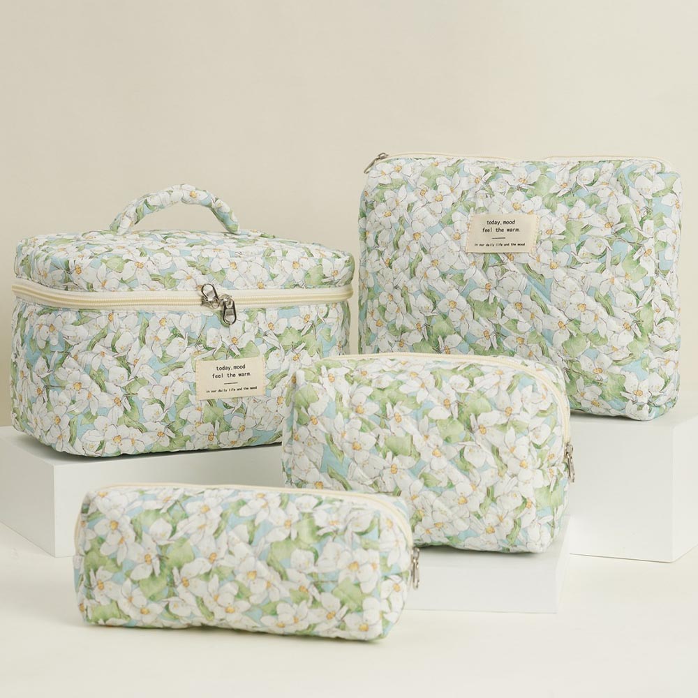 Cute Flower Printed Quilted Cosmetic Bag