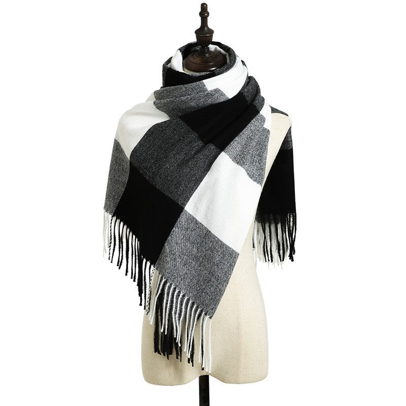 Plaid Print Striped Tasseled Shawl Scarf