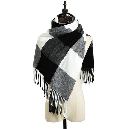 Plaid Print Striped Tasseled Shawl Scarf