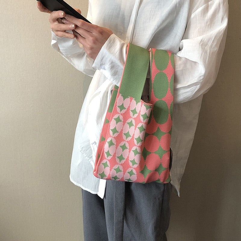 Knit Checkerboard Casual Tote Bag