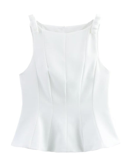 Elegant Peplum Bow Strap Tank Top
