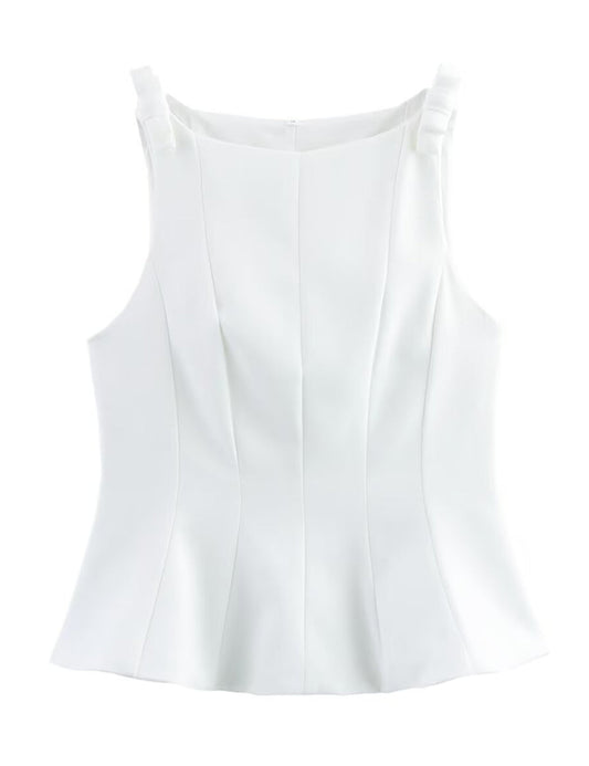 Elegant Peplum Bow Strap Tank Top