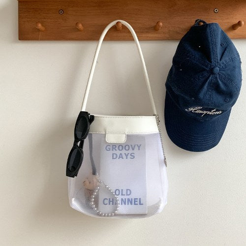 Leather Large Capacity Mesh Shoulder Bag