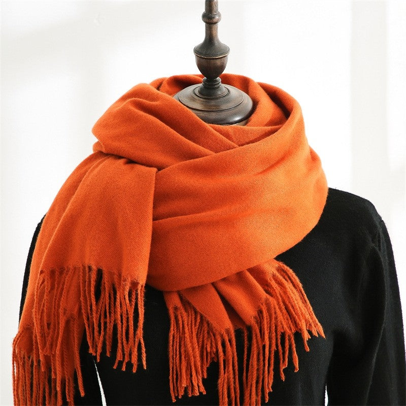 Solid Color Tasseled Imitated Cashmere Shawl Scarf