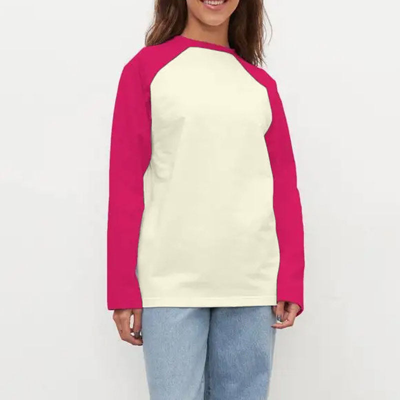 Minimalist Color Block Crew Neck Long Sleeve Top