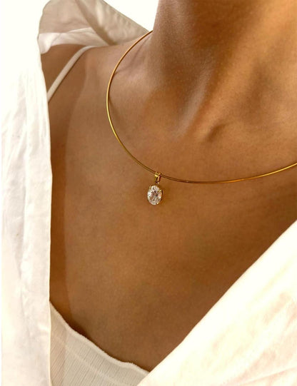 Sparking Zircon Stainless Steel Choker Necklace