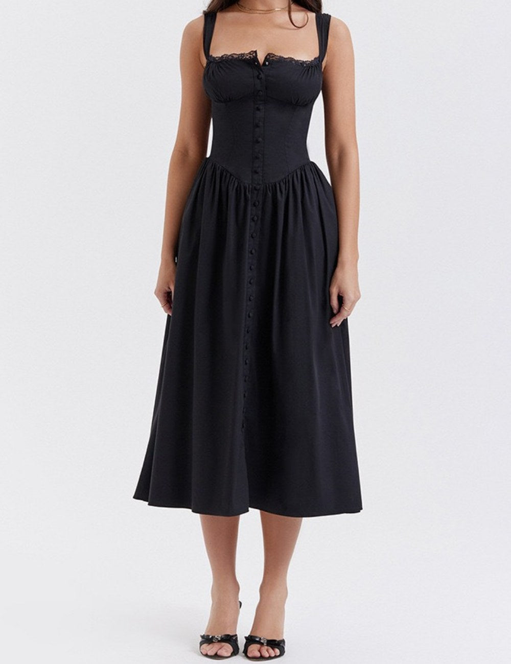 Flower Print Low Collar Spaghetti Midi Dress