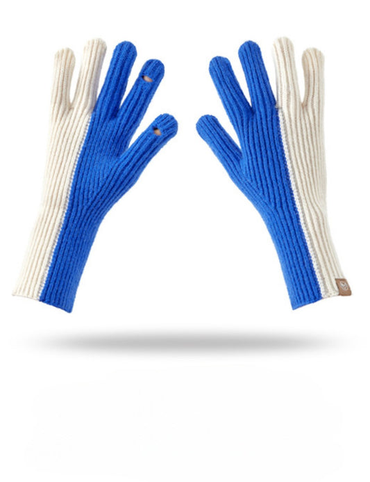 Color Block Simple Ribbed Knit Gloves