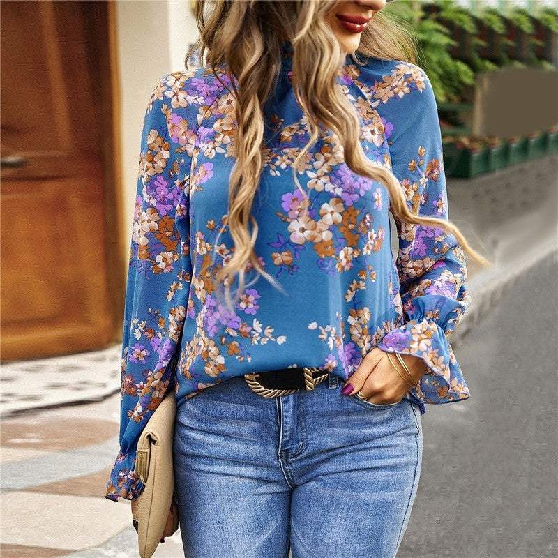 Floral Printed Long Sleeves Blouse Top