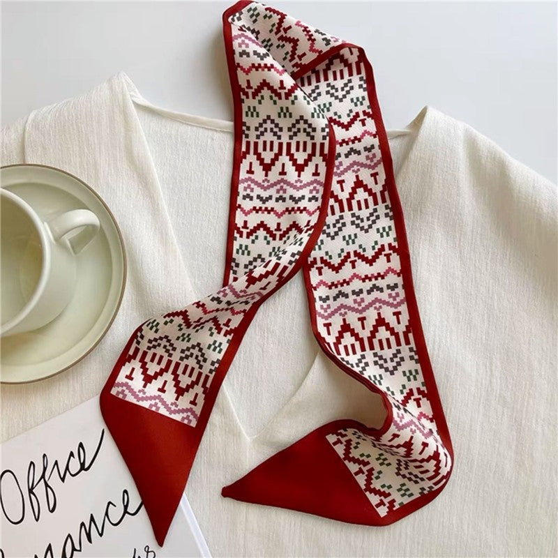 Vintage Printed Slim Hair Silky Scarf