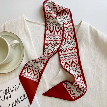 Vintage Printed Slim Hair Silky Scarf