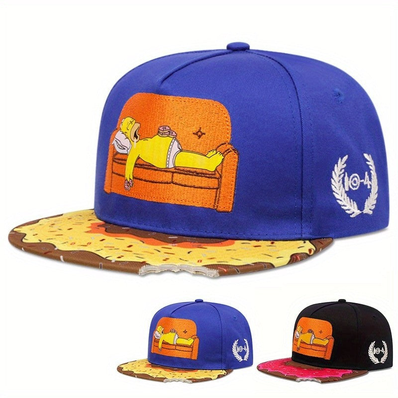Donut Cutout Embroidered Flat Brim Baseball Cap Unisex Sun Hat