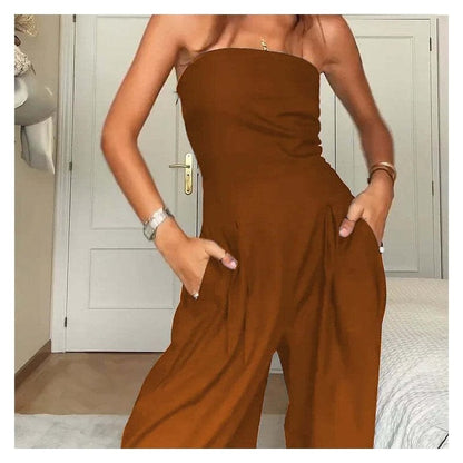 Solid Color Strapless Jumpsuit