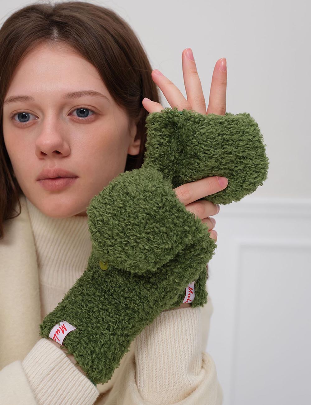 Cute Warm Knitted Convertible Mittens Flap Cover