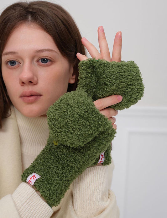 Cute Warm Knitted Convertible Mittens Flap Cover