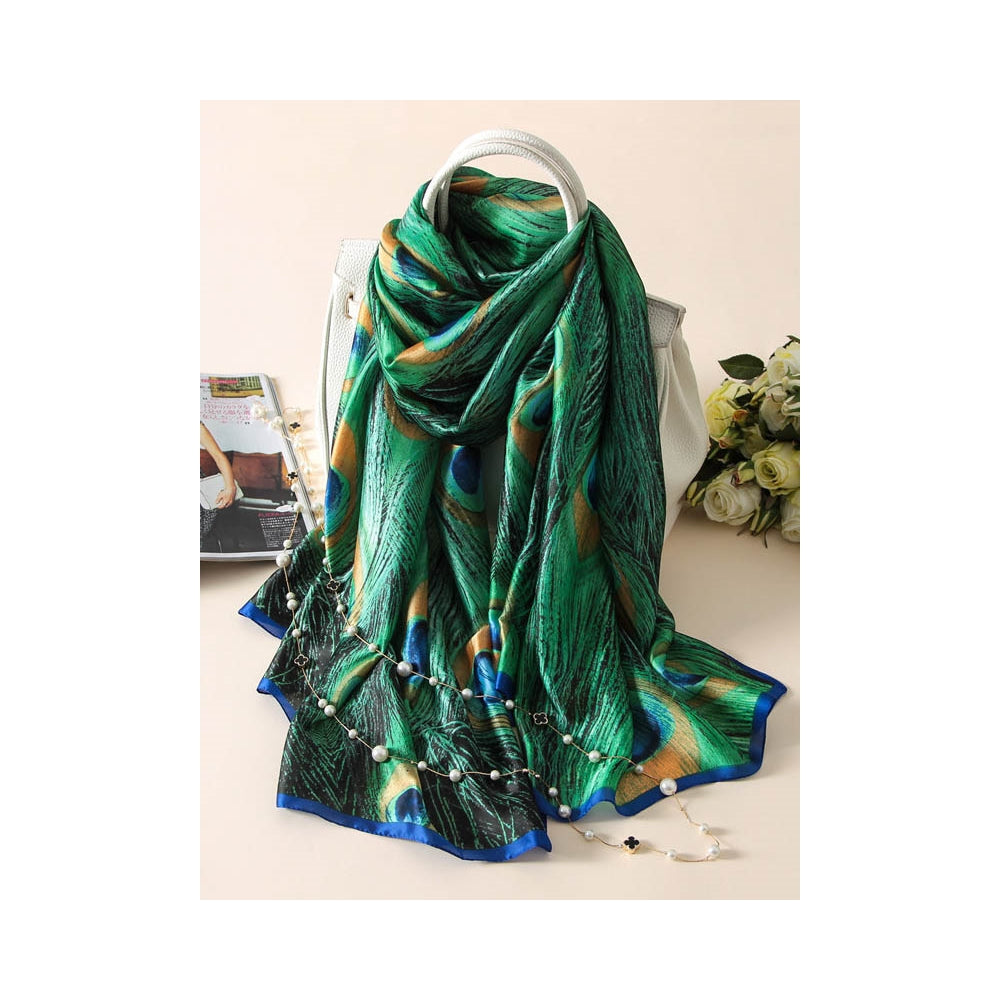 Peacock’S Feathers Print Sunscreen Silk Scarf