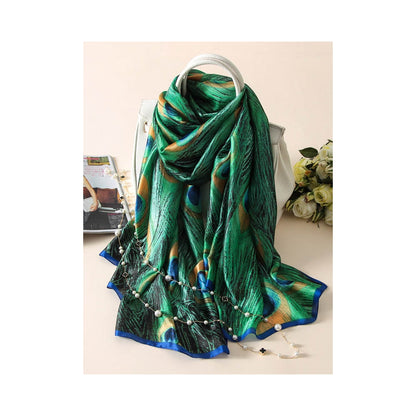 Peacock’S Feathers Print Sunscreen Silk Scarf