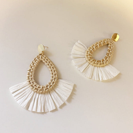 Scalloped Tassel Rattan Vacation Earrings